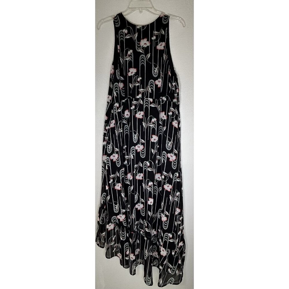 Chelsea 28 Dress Womens Medium Black Floral Sleeveless Asymmetrical Ruffle Hem - Picture 2 of 12